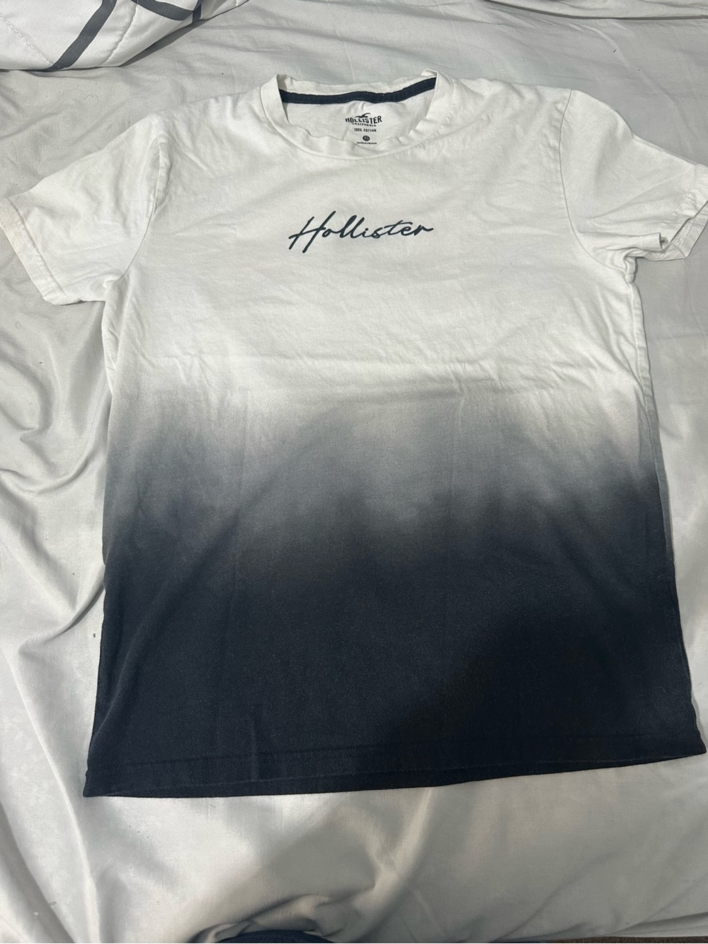 Hollister White to Black Ombre Logo Short Sleeve Tee